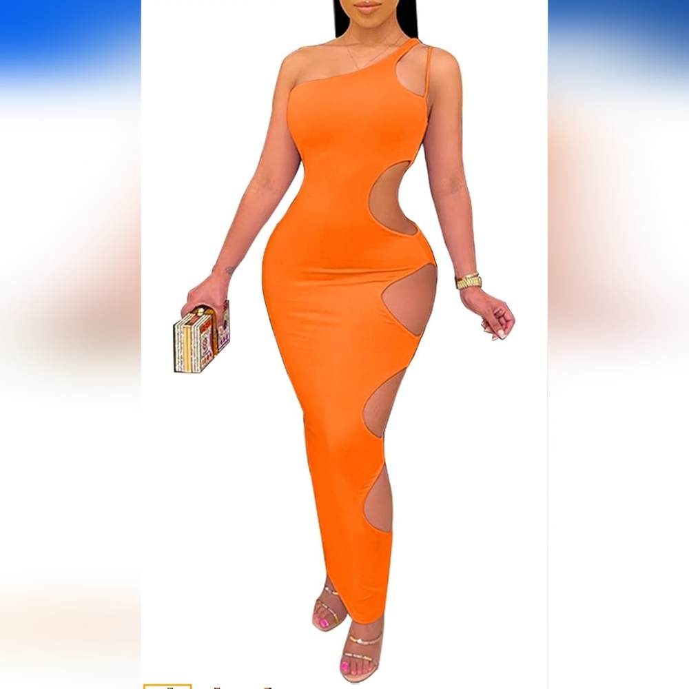 SHESEEWORLD Women's Sexy One Shoulder Sleeveless Side Cutout Hole Bodycon Dresse